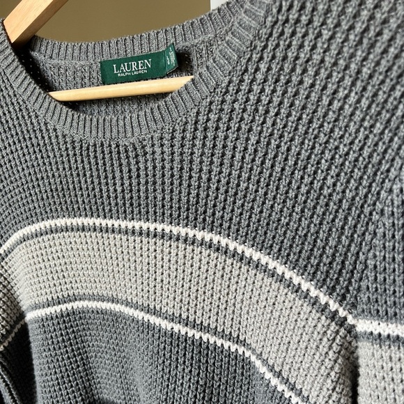Lauren Ralph Lauren Women’s Gray Striped Cotton Sweater - Size L - Picture 5 of 9